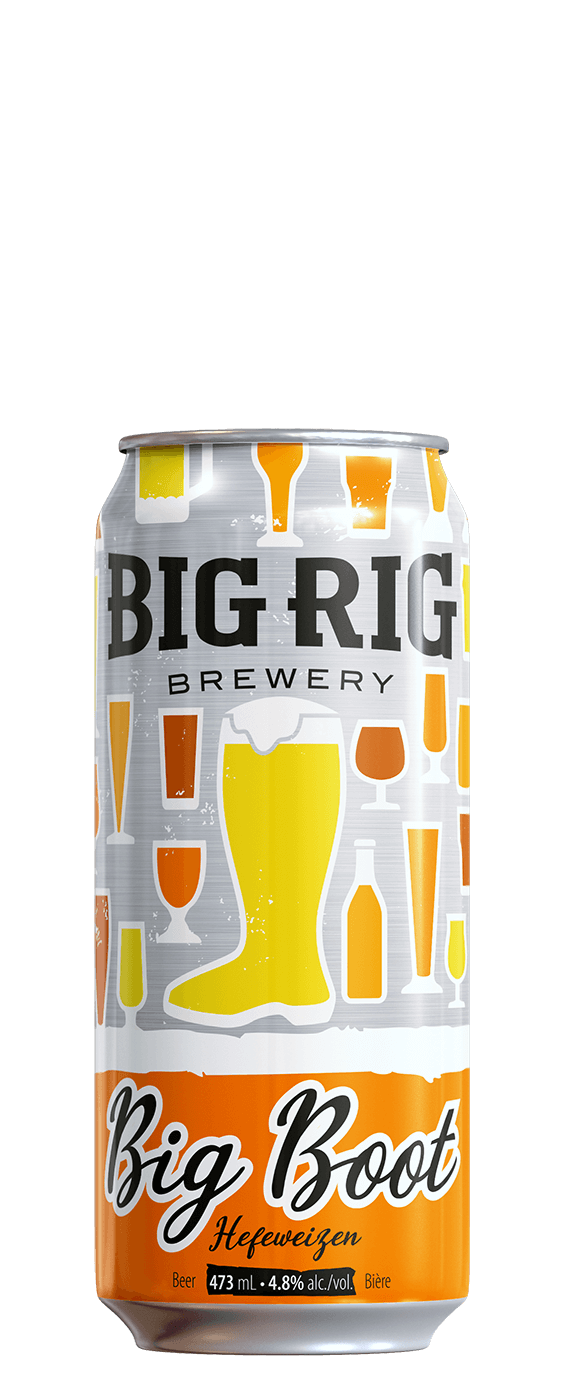 Big Boot beer can from Big Rig Brewery on a white background
