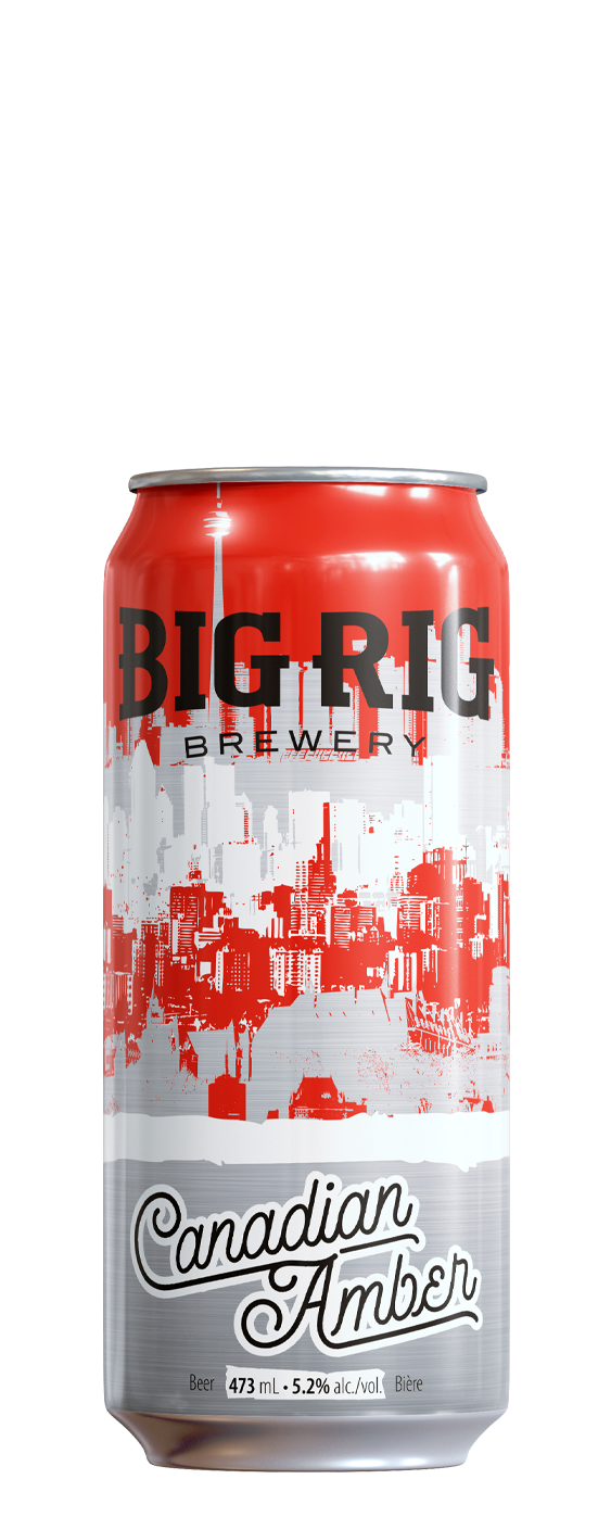 Can of Big Rig Brewery Canadian Amber beer on a white background