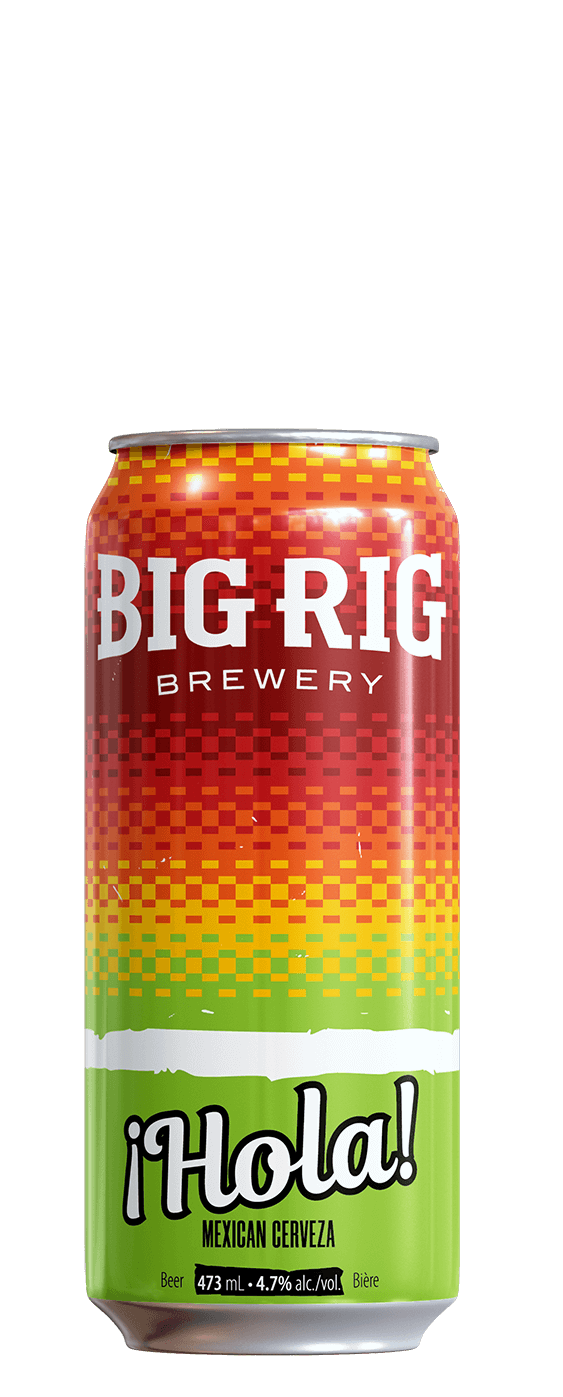 Can of Big Rig Brewery 'Hola!' Mexican Cerveza with a colourful gradient design.