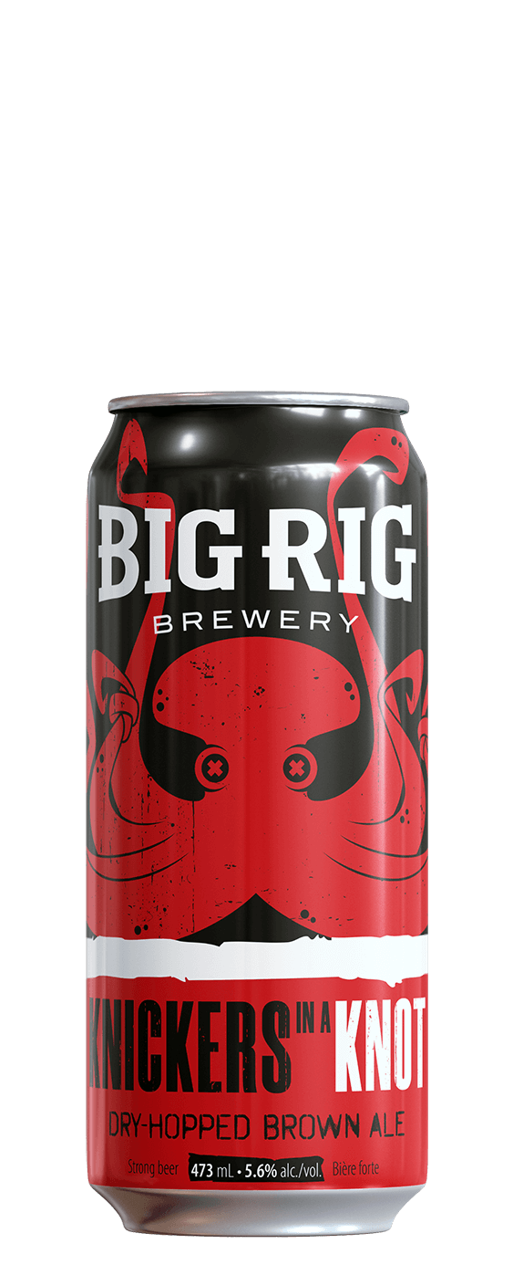 Beer can from Big Rig Brewery with red and black design