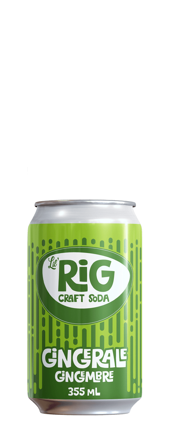 Green can of Lil' Rig Craft Soda with ginger flavour on a white background