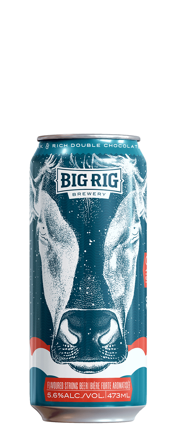 Big Rig Brewing can with blue and white design on a white background