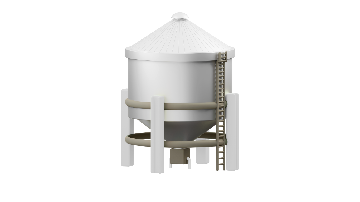 White silo with a conical top on a white background