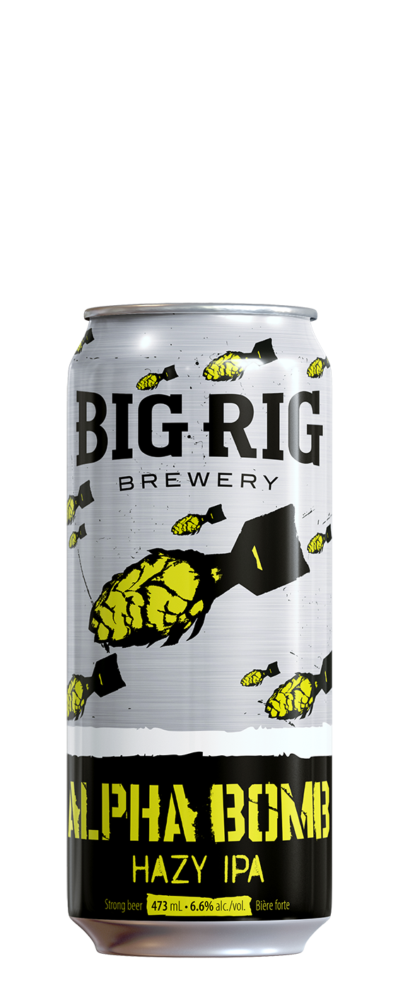 Big Rig Brewery Alpha Bomb Hazy IPA can on a white background